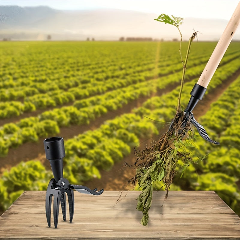 Black Ergonomic Garden Weeding Tool with Aluminum Handle and 4-Prong Claws