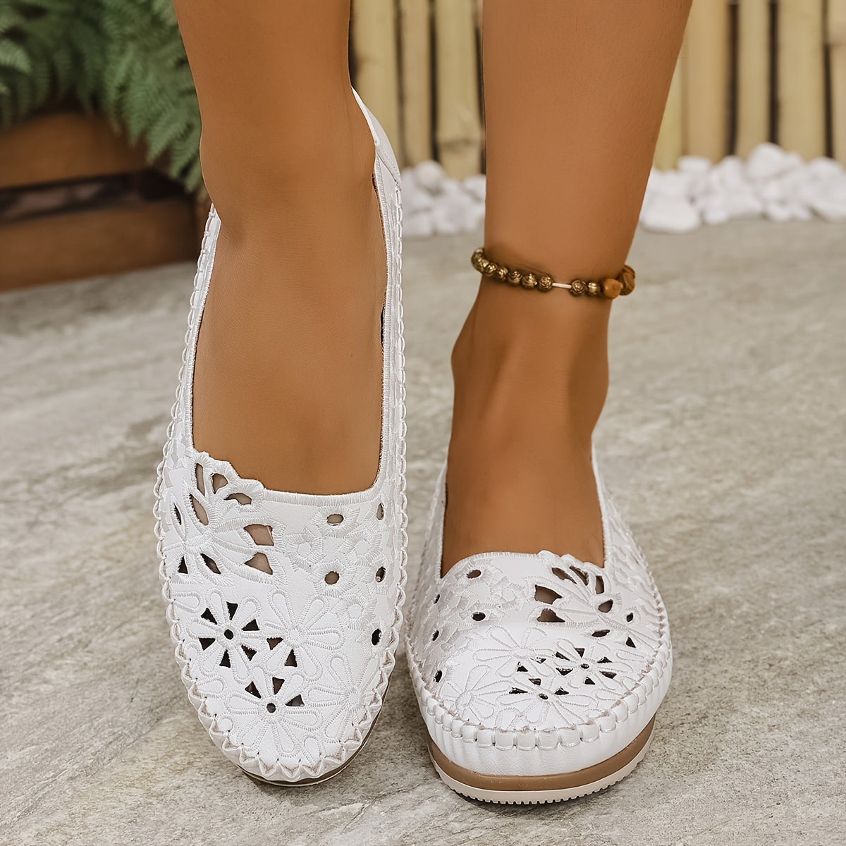 Women's Slip-On Ballet Flats Breathable Floral Cushioned All-Season Wide