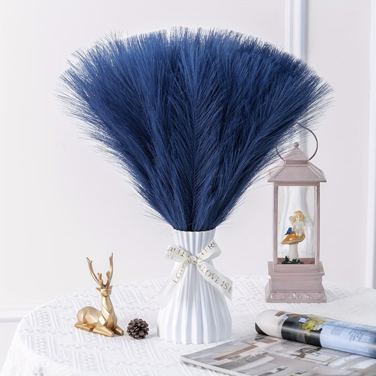 Sun'iy reed pampas gul to'plami 5 dona, 42.93 sm, bohem dekor uchun ichki xona uchun