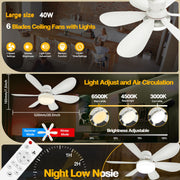 Ceiling Fan with Light 41.91cm 52.07cm 3-Speed 3-Color Dimmable E26/E27 Remote