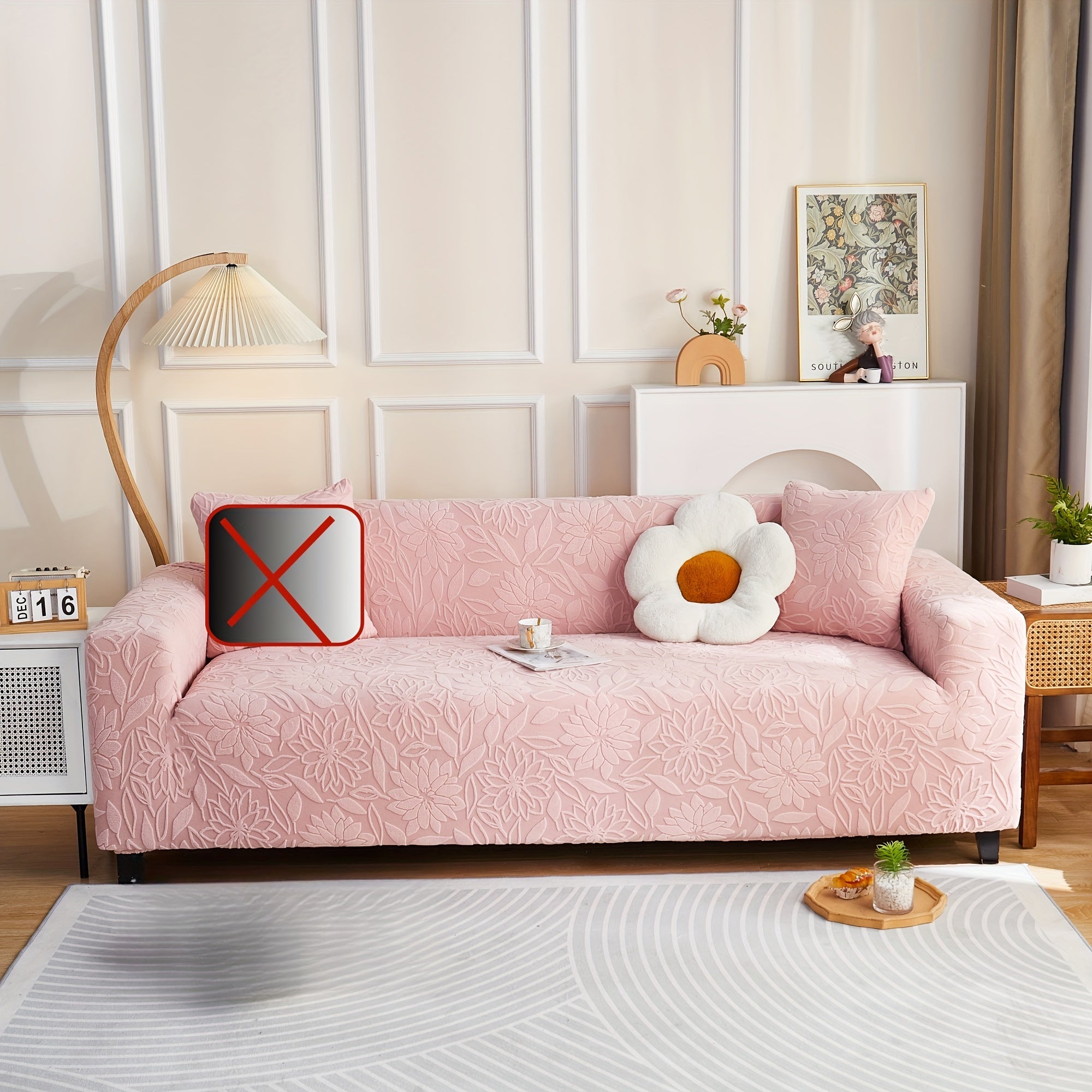 Camellia Jacquard Sofa Cover with Elastic Band and Matching Pillowcase Fits All Sizes Machine Washable