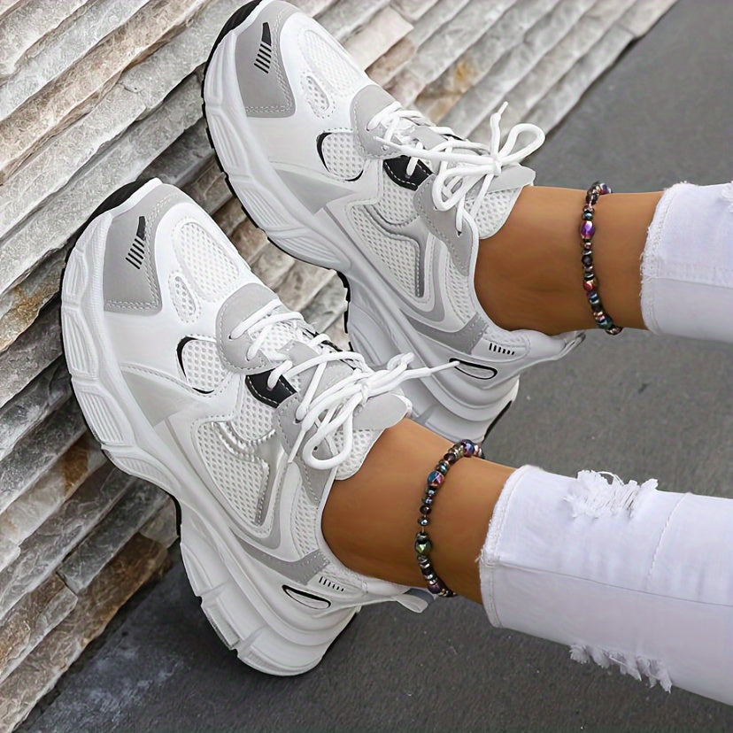 Women's Mesh Low Top Sneakers with Lace-Up Closure and Rubber Sole