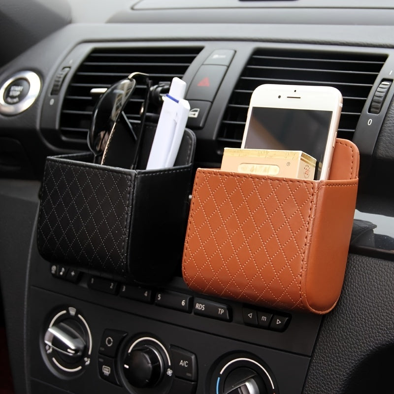Car Universal PU Leather Air Vent Phone Holder Storage Box Car Interior Accessories