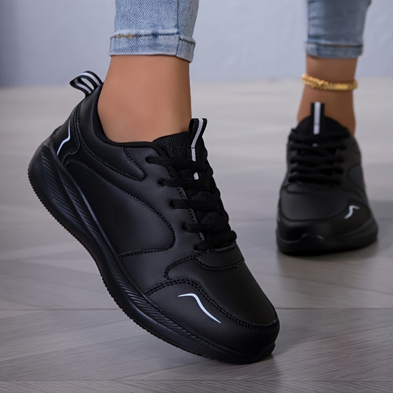 Women’s Black Lace-Up Sneakers Lightweight Casual Outdoor Shoes