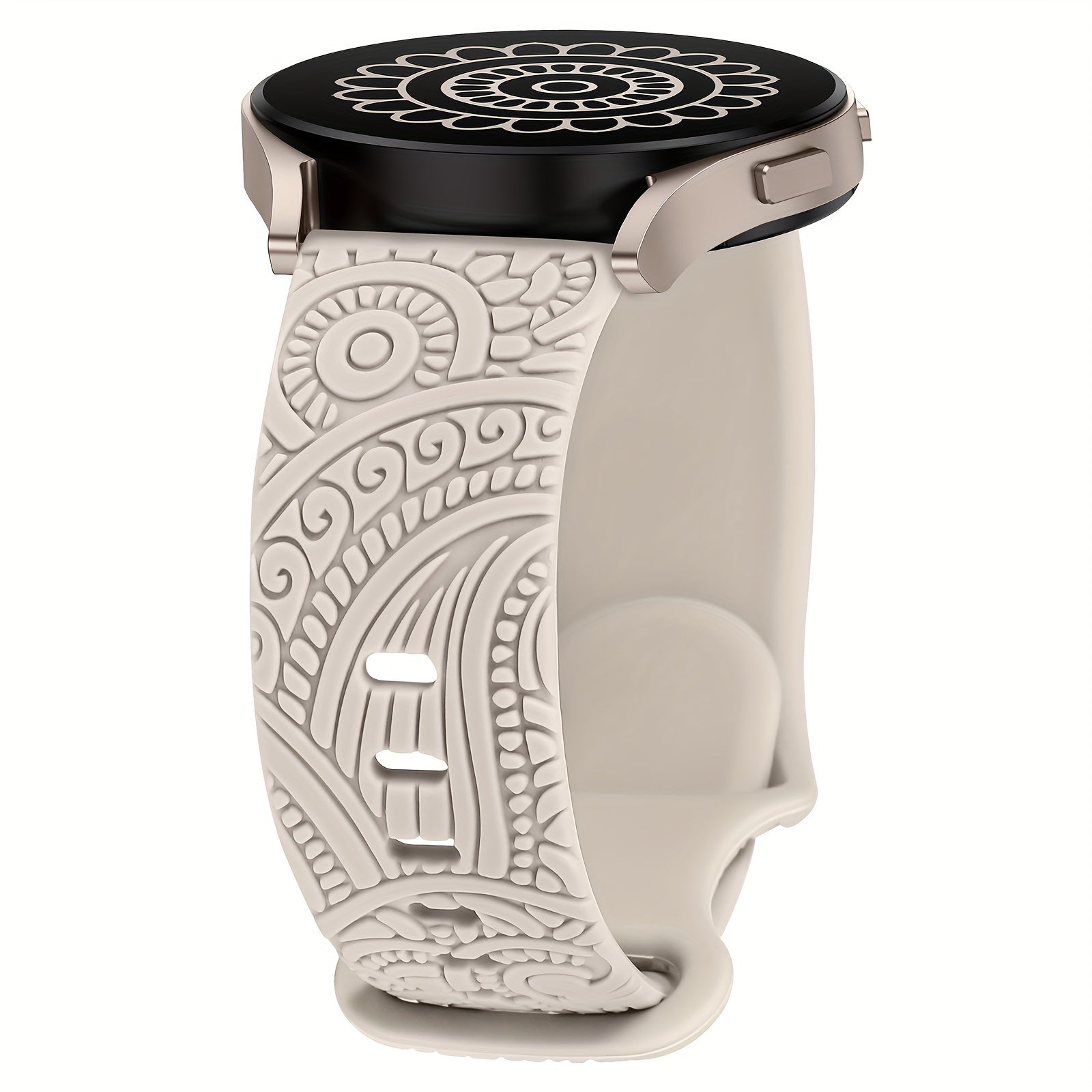 Women's 20mm Silicone Floral Engraved Smartwatch Band Compatible with Samsung Galaxy Watch Models