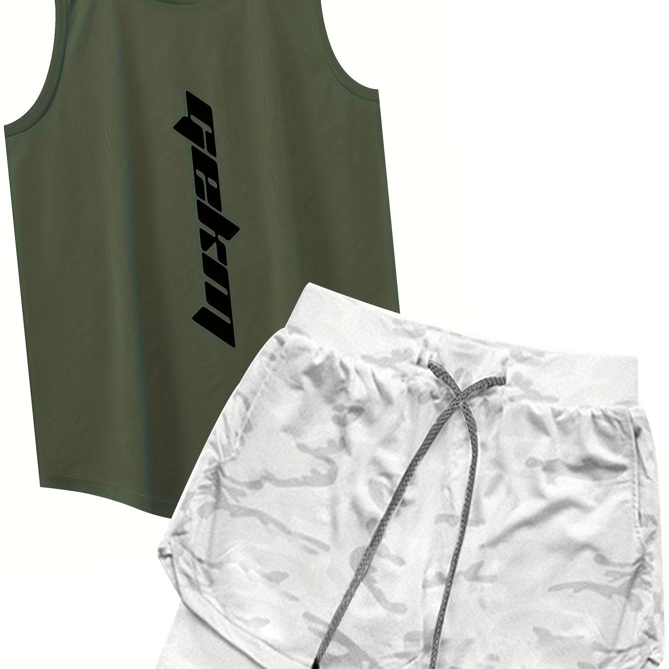 Men's Casual Letter Print Tank Top and Shorts Set Polyester Sleeveless All-Season