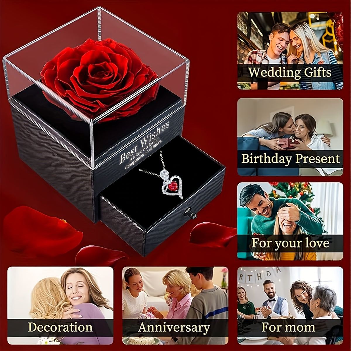 Rose Gold Heart Shaped Pendant Necklace in Gift Box for Women