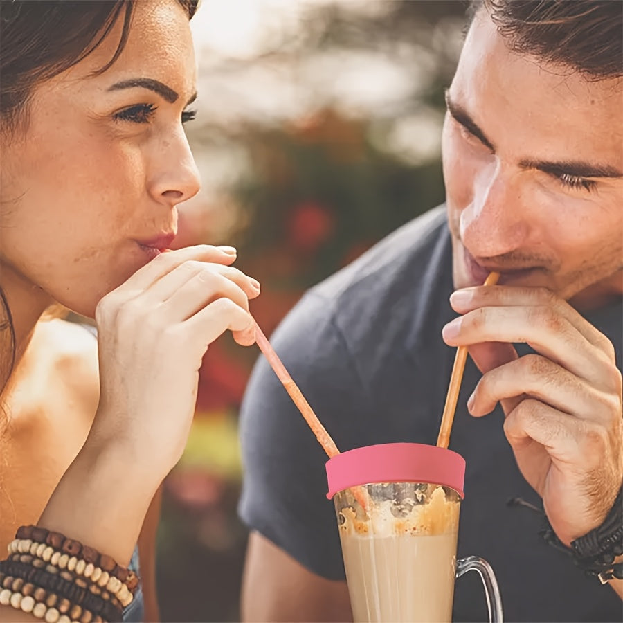 Set of 6 Silicone Drink Covers for Couples Reusable Straw Toppers Spill-Free Keeps Drinks Fresh Holiday Gift