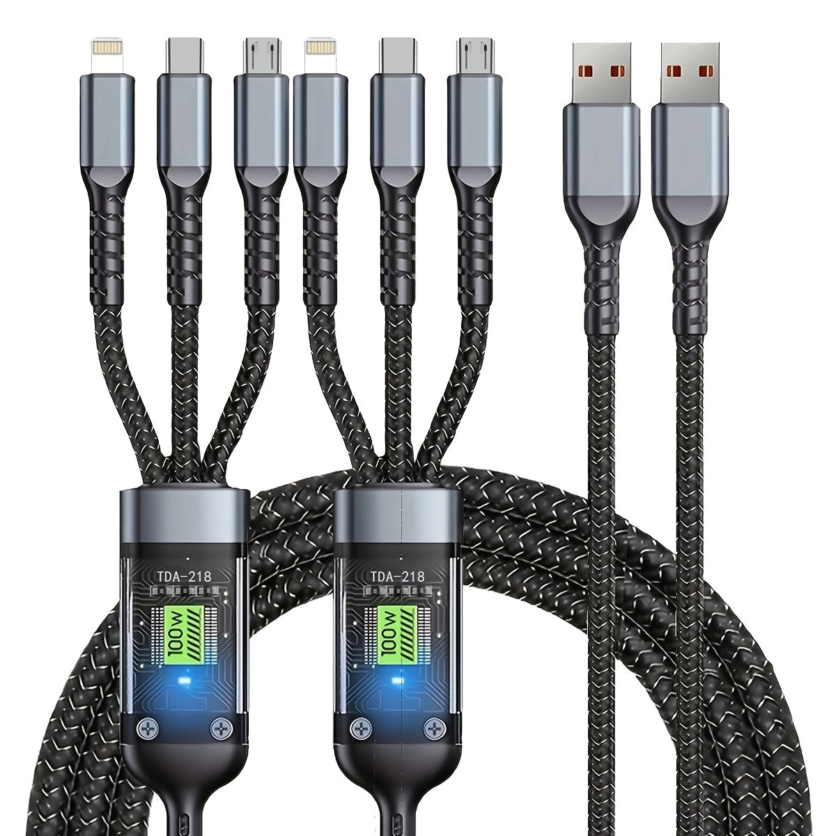 3-in-1 Fast Charging USB Cable Nylon Braided with LED Display for iPhone 14 13 12 11