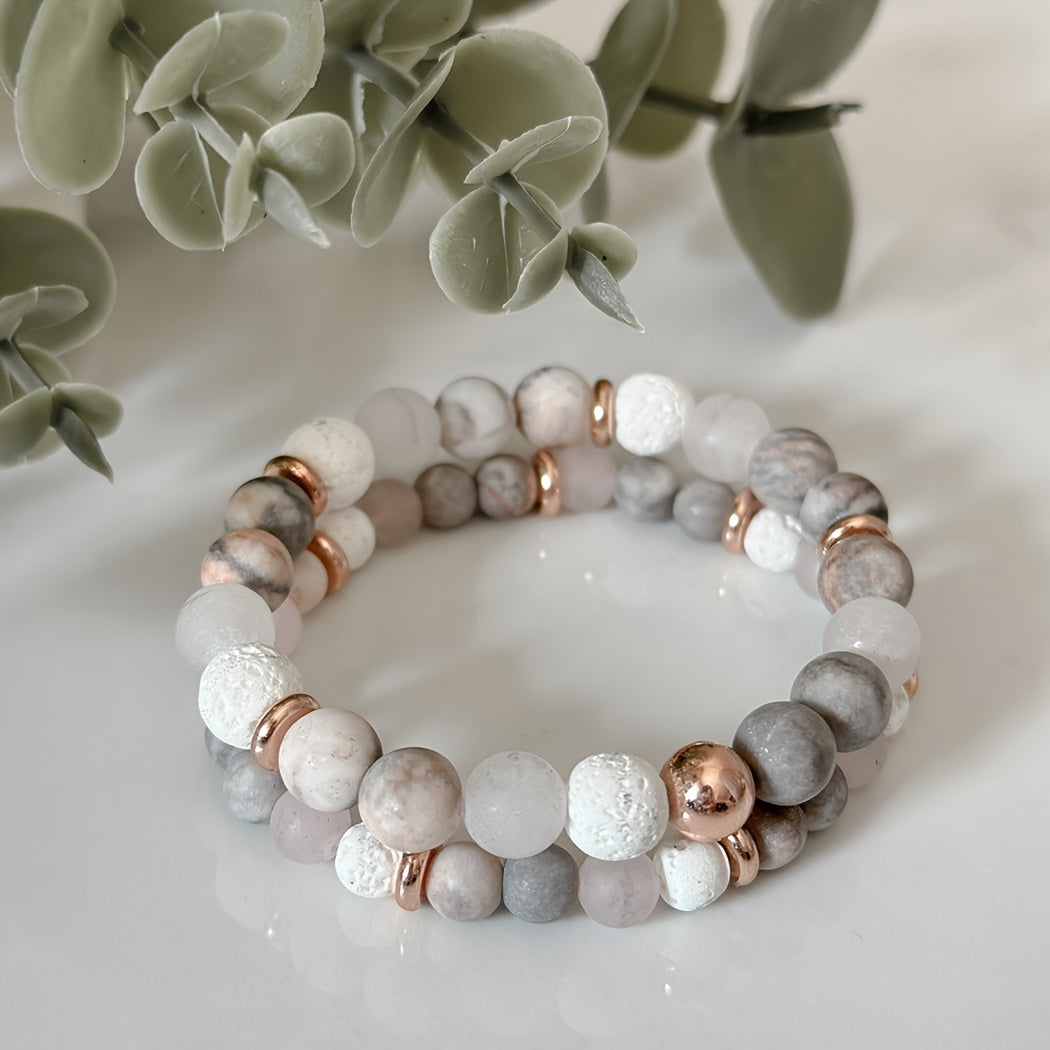 Women's Pink Zebra and Rose Gold Beaded Bracelet Stylish Jewelry Accessory