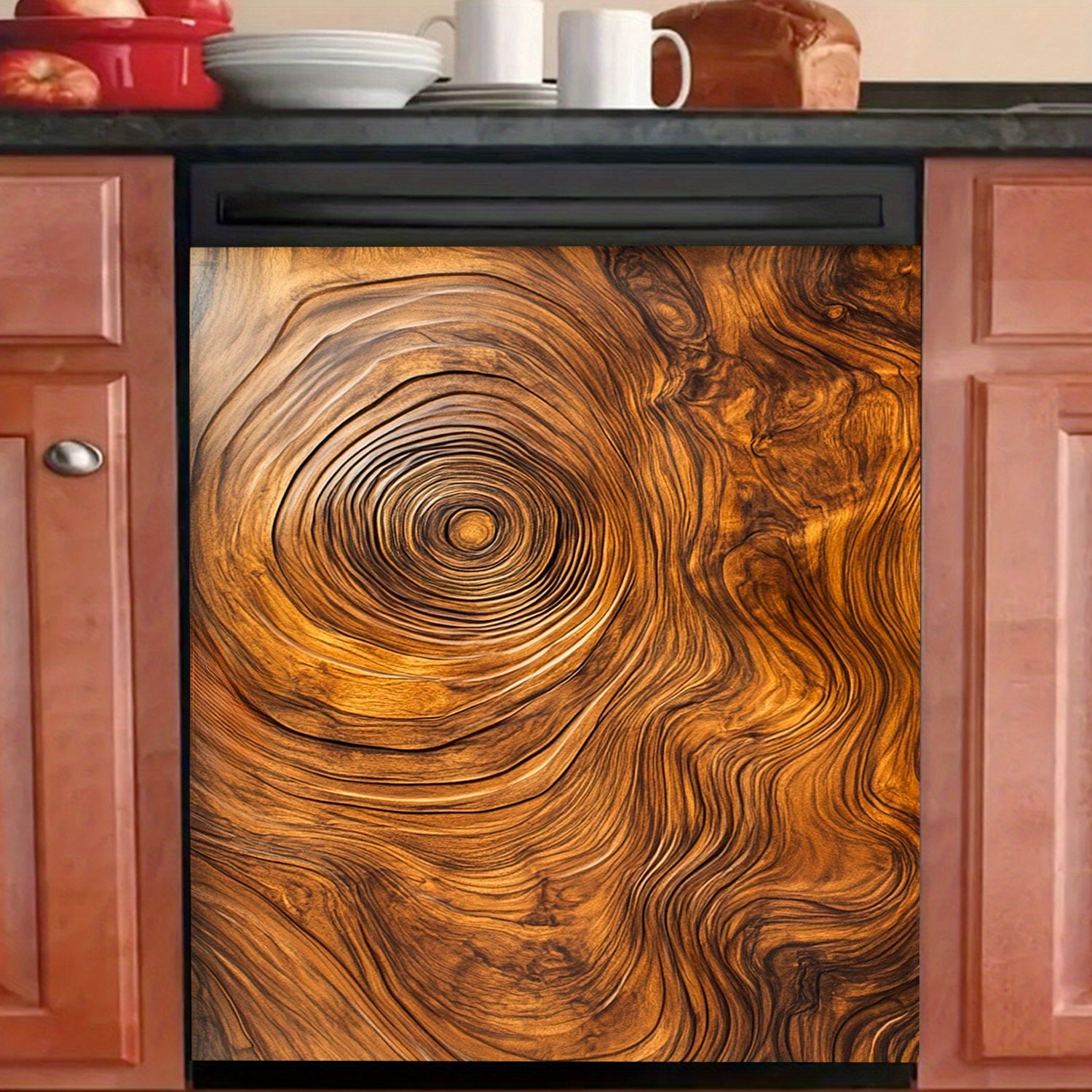 Tabiiy yog'och teksturasi magnitli muzlatgich eshigi qoplamasi, suv o'tkazmaydigan, issiqlikka chidamli, oson tozalanadi, 58.5x65 sm