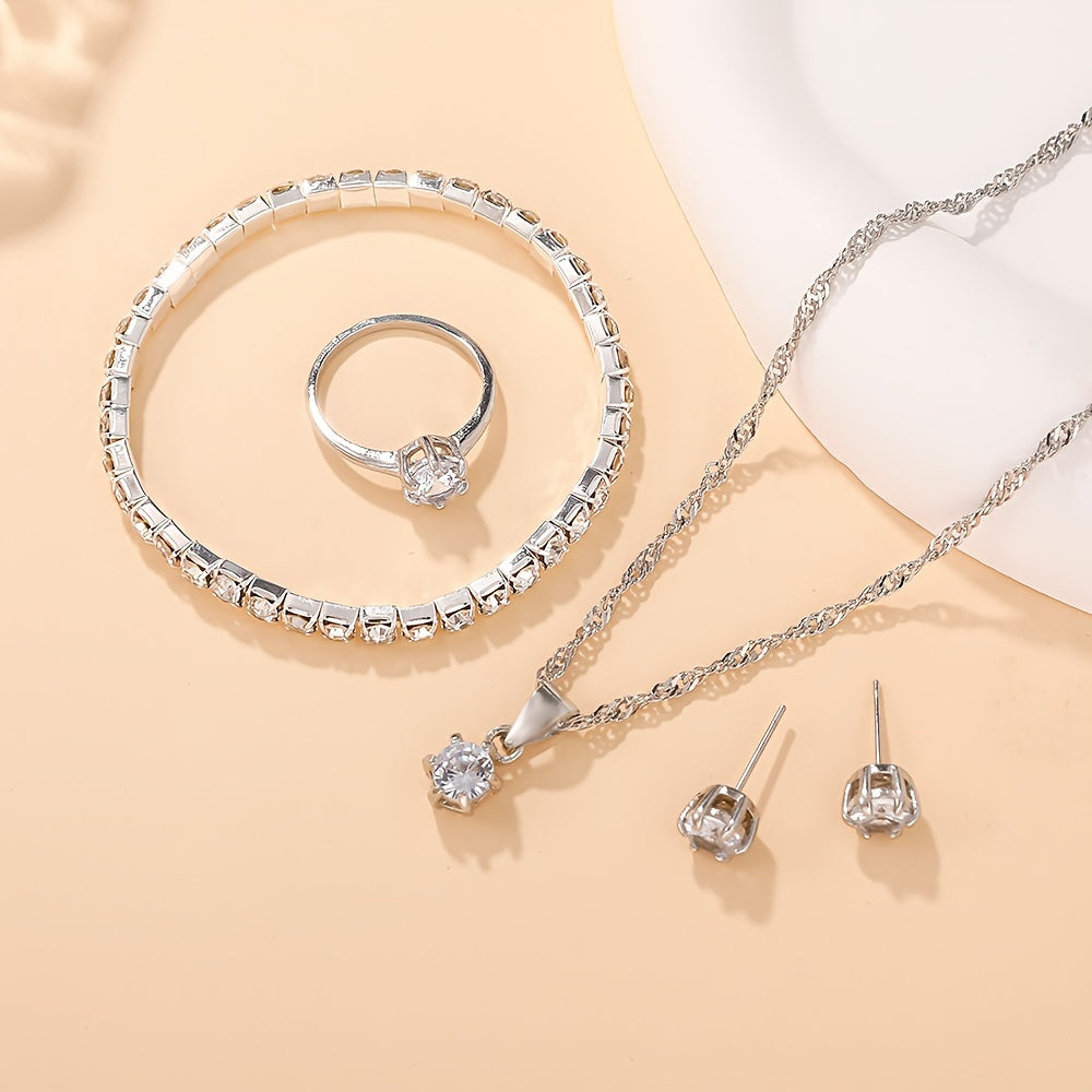 Women's Jewelry Set 5 Pieces Necklace Bracelet Earrings Ring Daily Wear Gift Festival