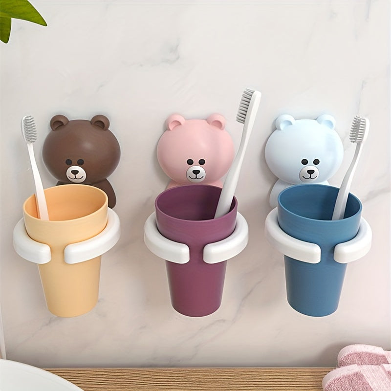 Wall-Mount Toothbrush Holder with Toothpaste Storage Bathroom Organizer Punch-Free Multifunctional