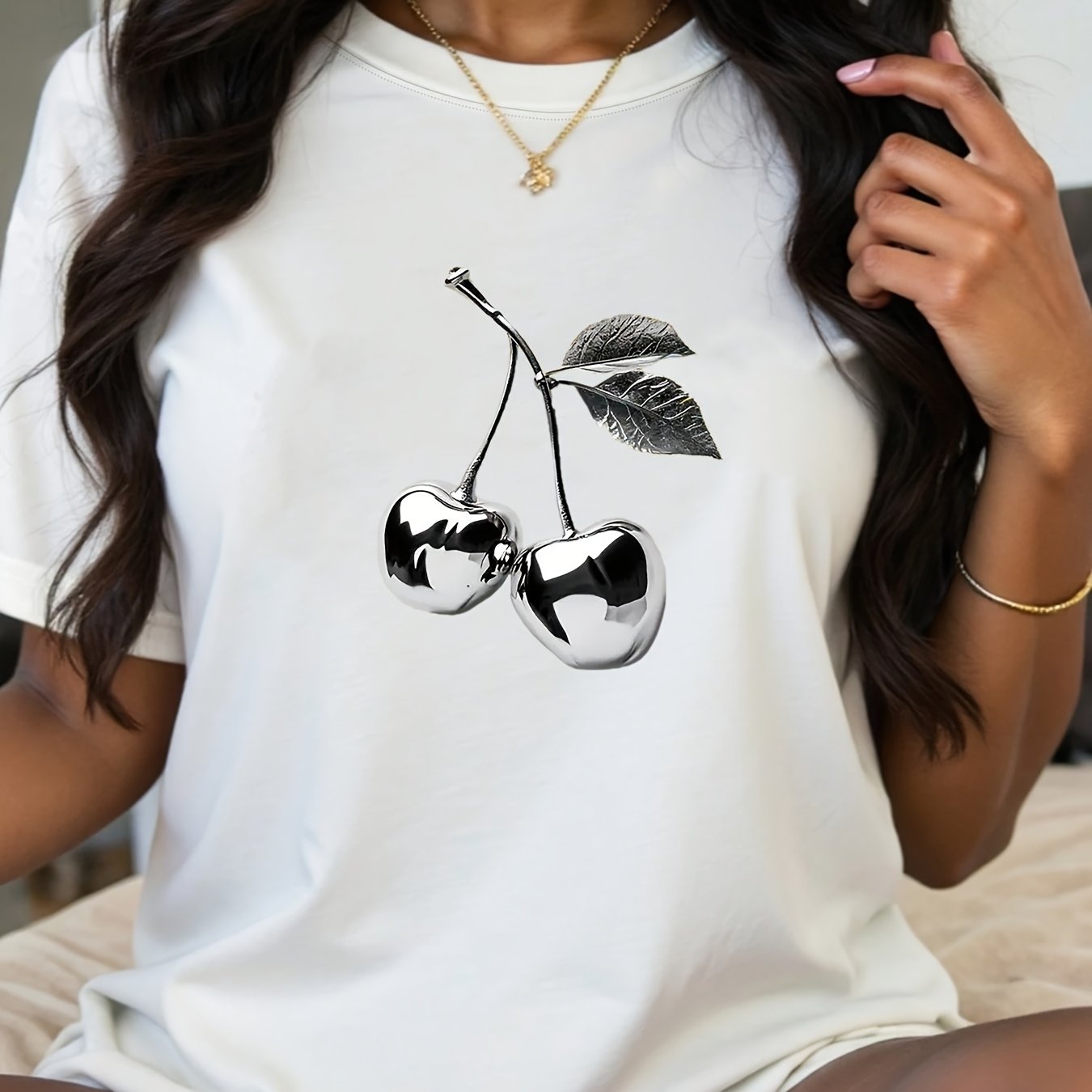 Women's Cotton Blend Casual Short Sleeve T-Shirt with Geometric Print