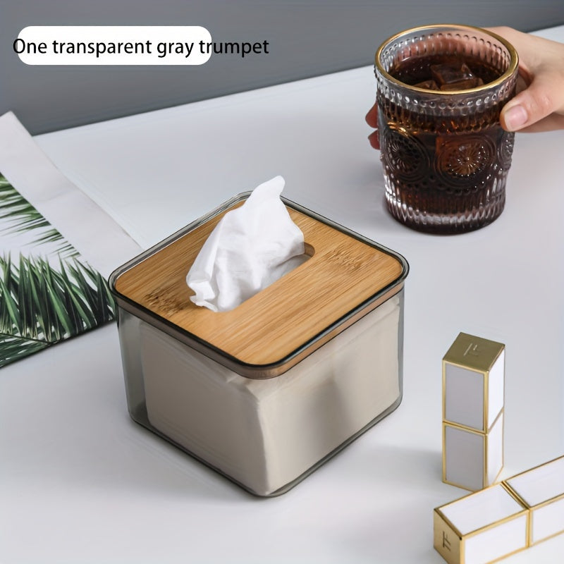 Bamboo-Lid Tissue Box Organizer for Bathroom and Dining Room Napkin Holder Rectangular Shape