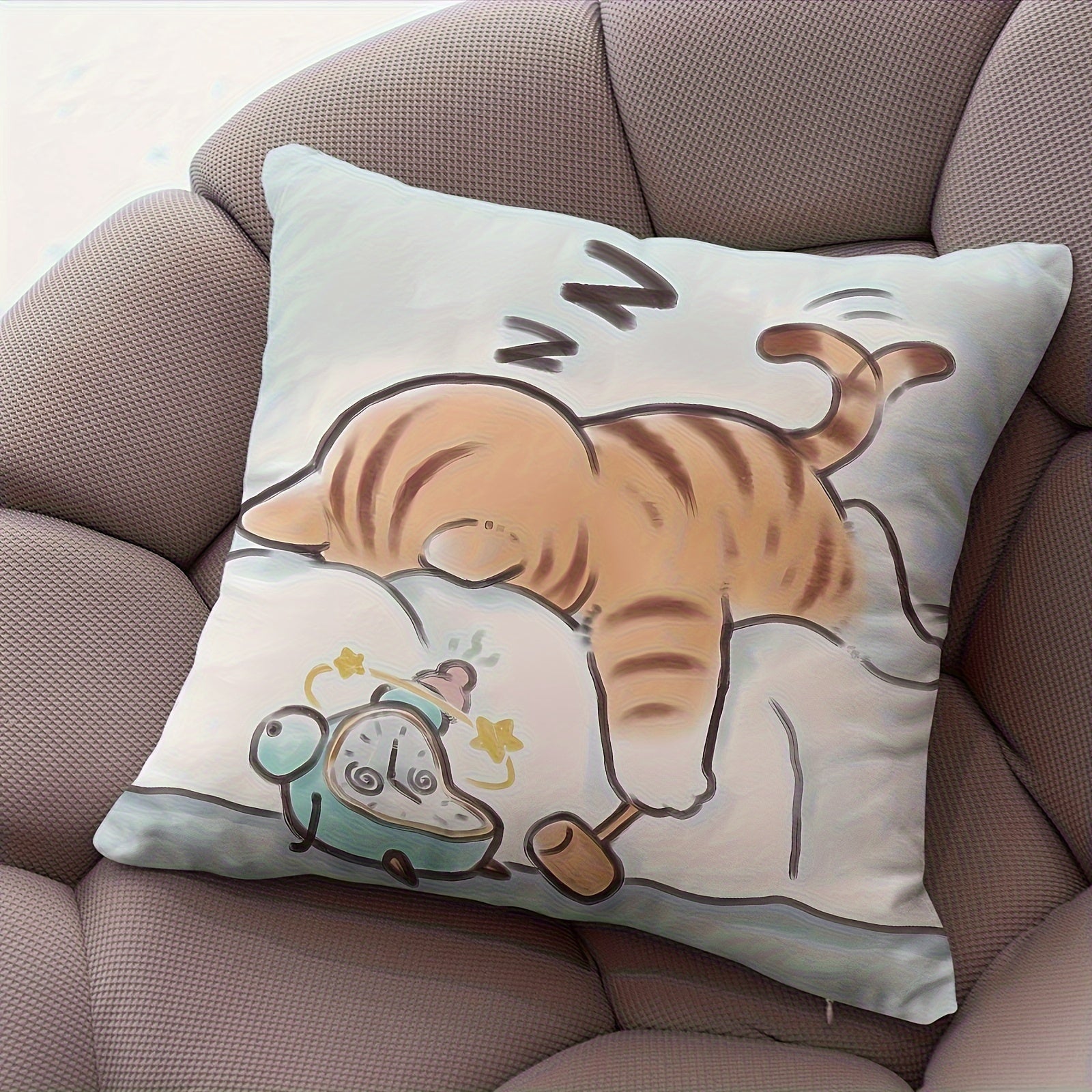 Cartoon Cat Plush Pillowcase Zippered Single-Sided Print 45.72cm Home Decor