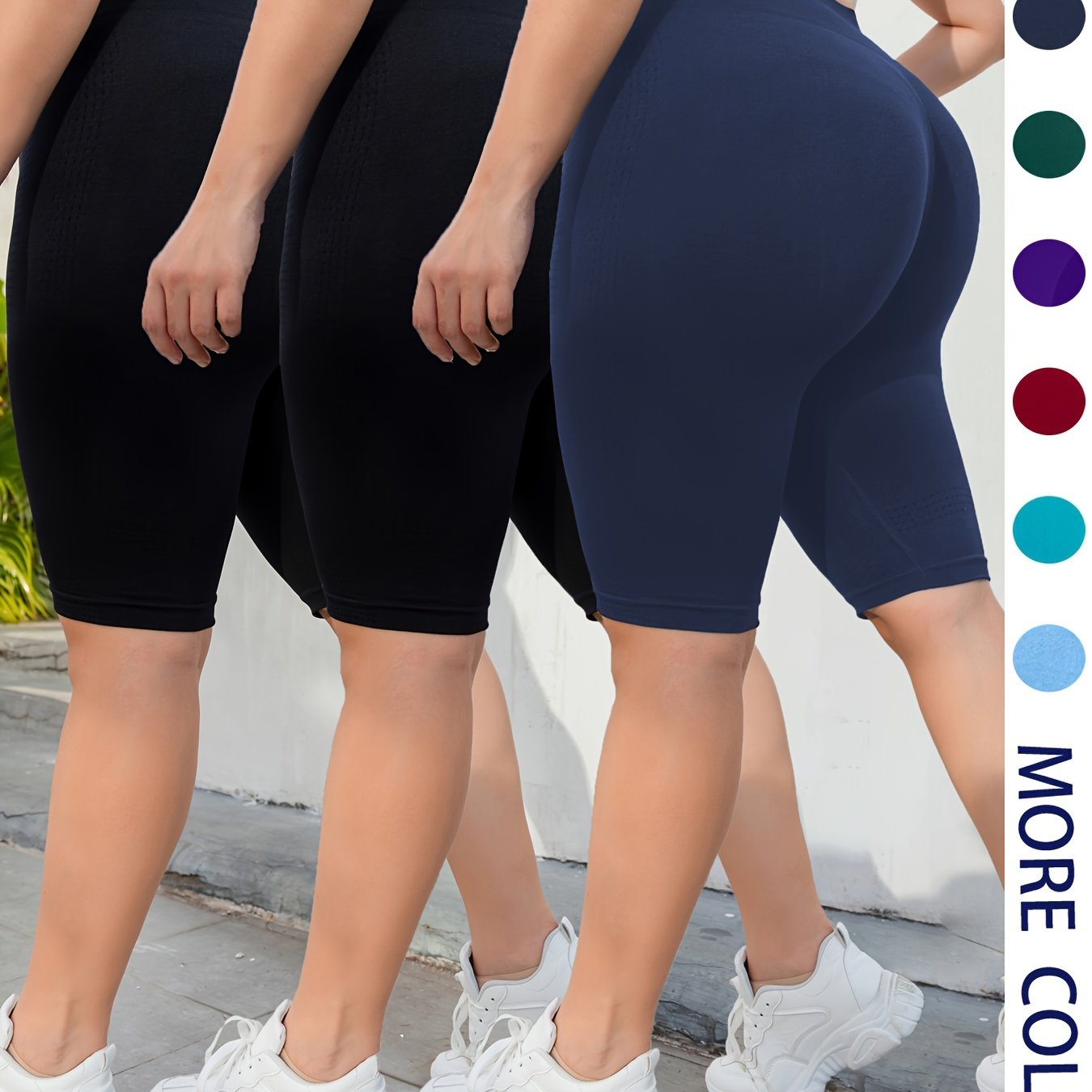 Pantalones cortos de yoga para mujer talla plus de cintura alta con levantamiento de melocotón, pack de 3, elásticos para entrenamiento