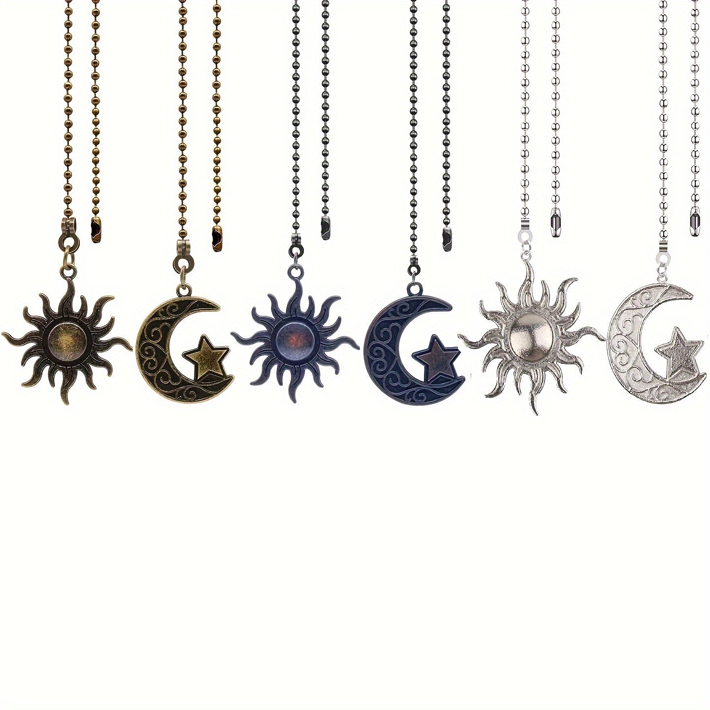 2PCS Bohemian decorative totem ceiling fan pull chain extension set 12 inches beaded ball moon sun