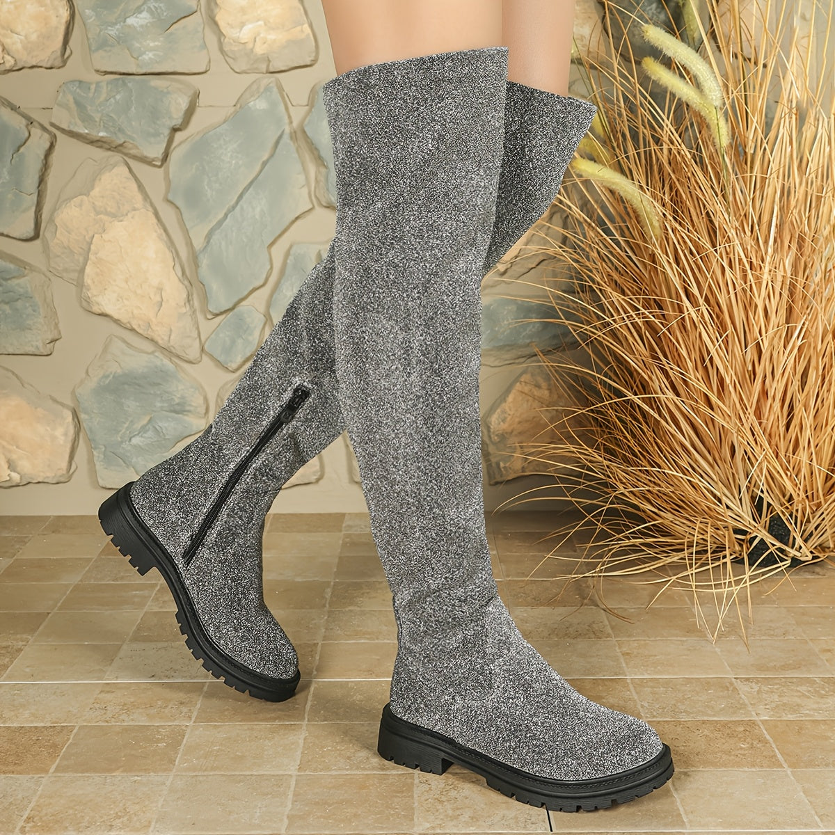 Women's Western Style Chunky Heel Platform Over-the-Knee Boots