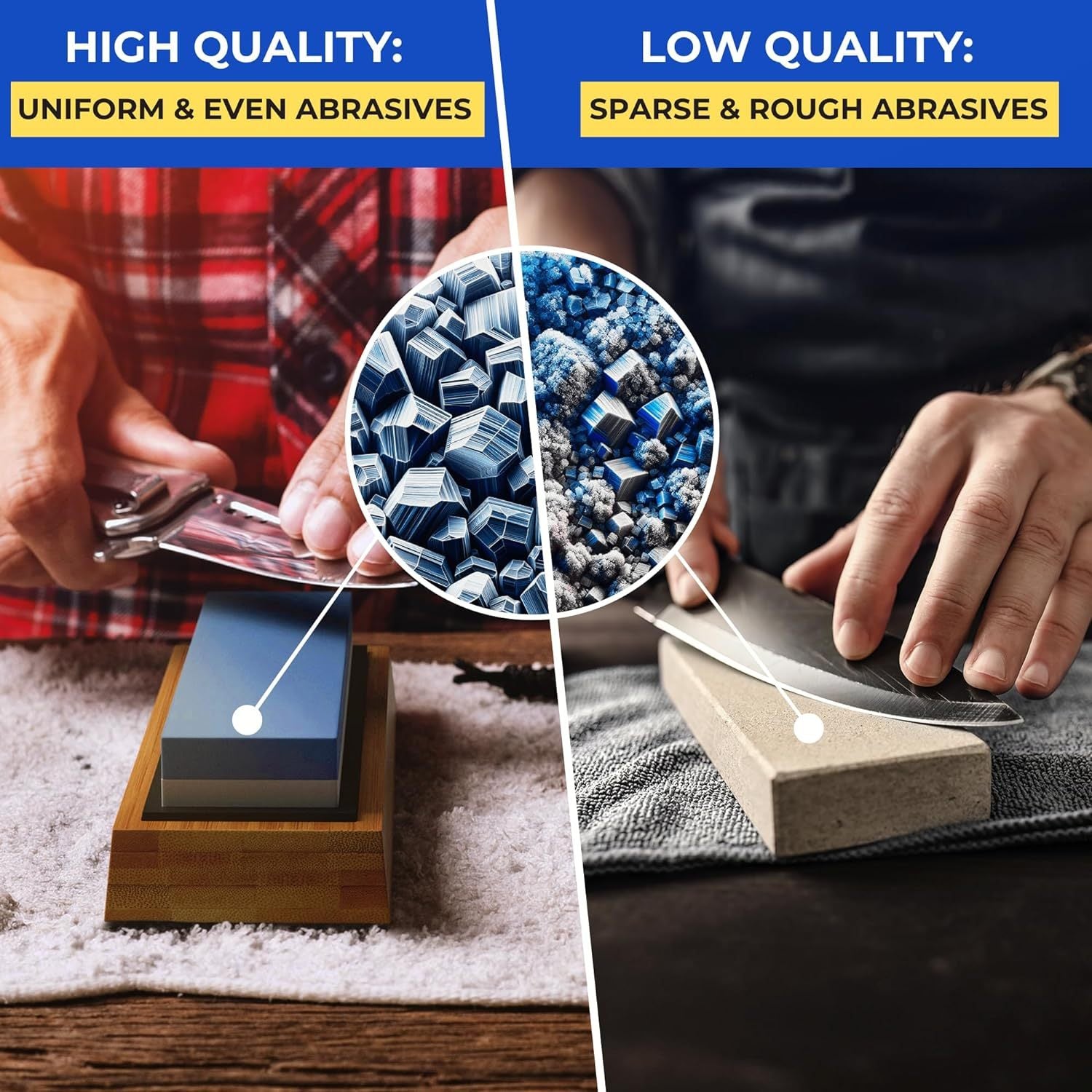 Butaq bilan ikkita Grit Non-Slip Pichoqni silliqlash matosi va bambuk asos va klip