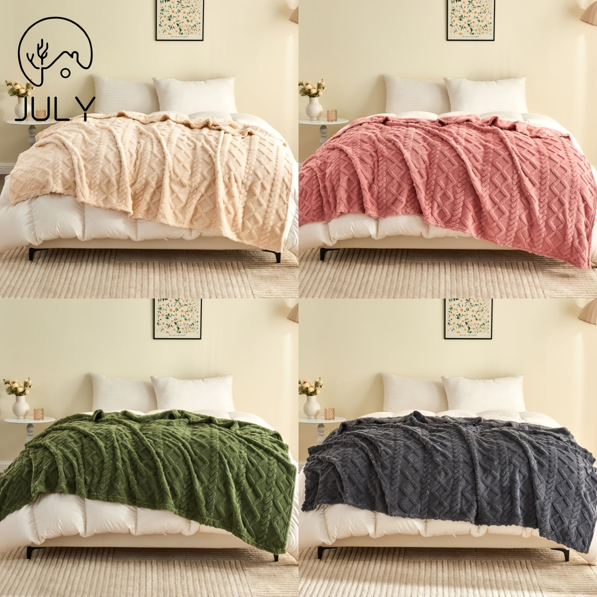 Manta tejida reversible para sofá cama camping viaje verde 350-400g poliéster