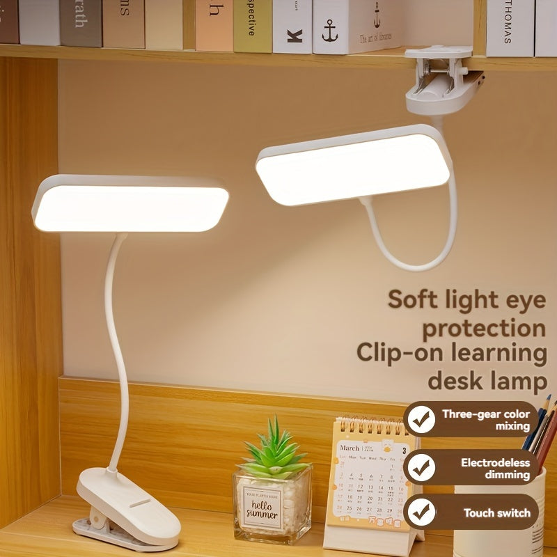 LED Desk Lamp Dimmable Adjustable Color Temperature Clip-On Touch Control Battery USB