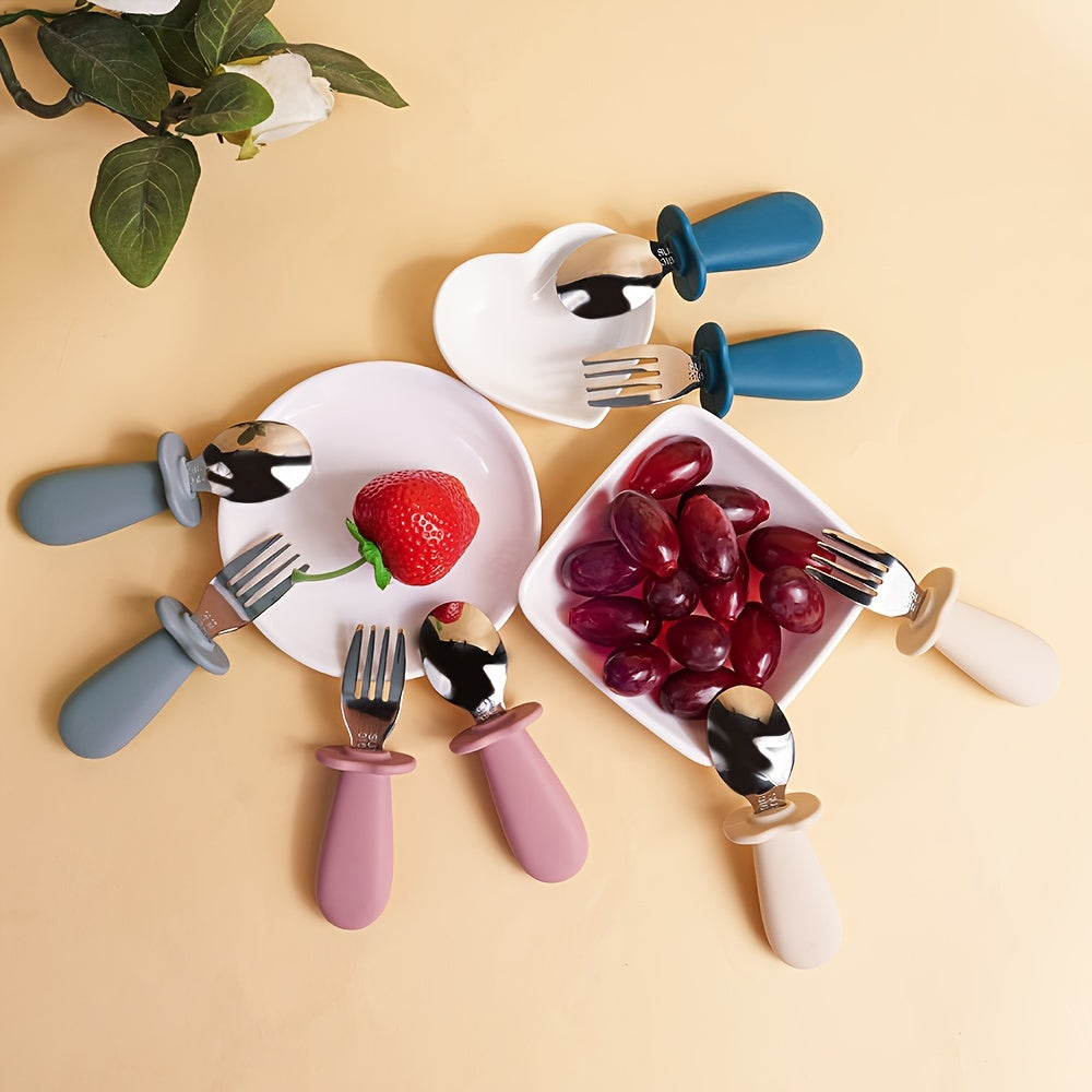 Kids Mealtime Set BPA-Free Silicone Spoon Fork Stainless Steel Personalizable Gift