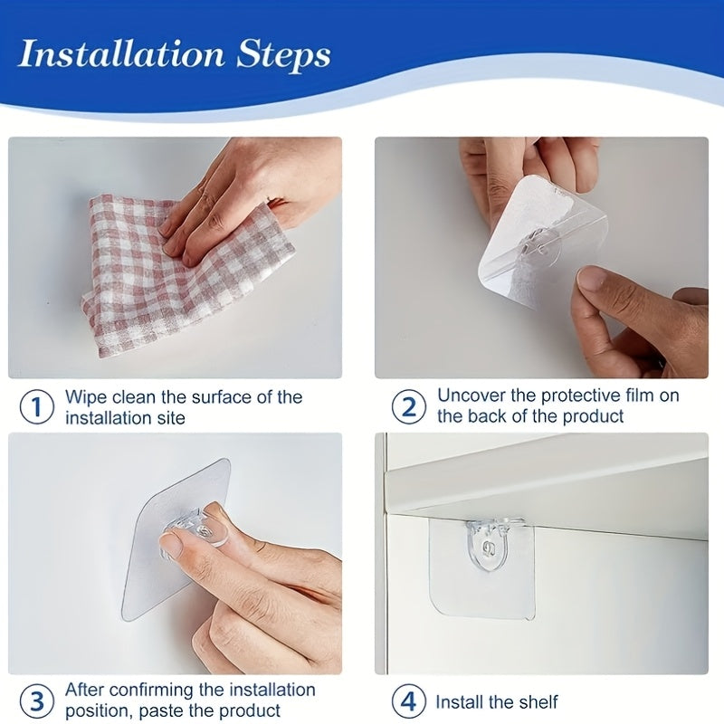 4pcs Adjustable No-Drill Plastic Closet Shelf Dividers with Transparent Adhesive Pads