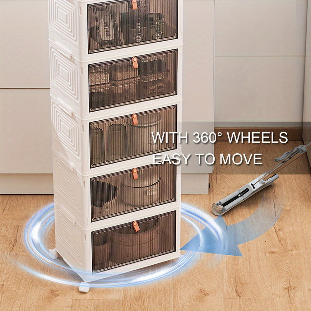 Foldable Plastic Storage Box with Clear Door for Clothes Books Toys in Bedroom Bathroom Office Living Room