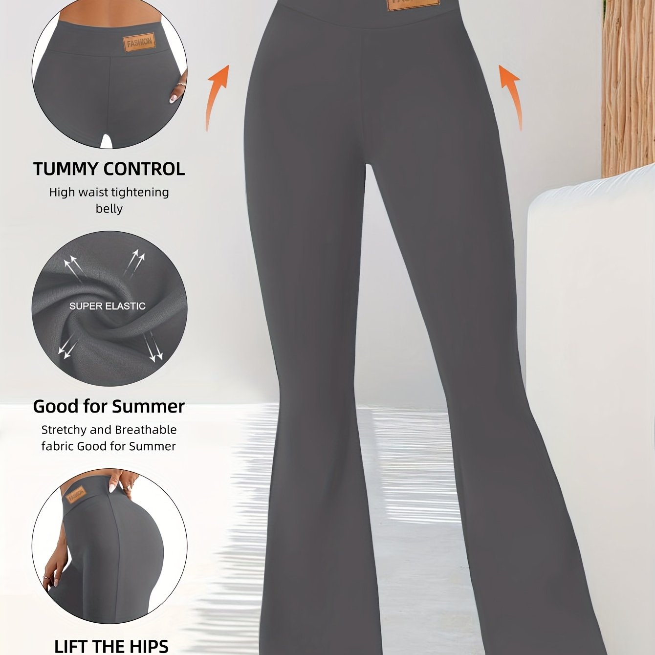 Ayollar uchun keng ochiladigan legginslar, yuqori bel, elastik bel, o'rta balandlik, qora