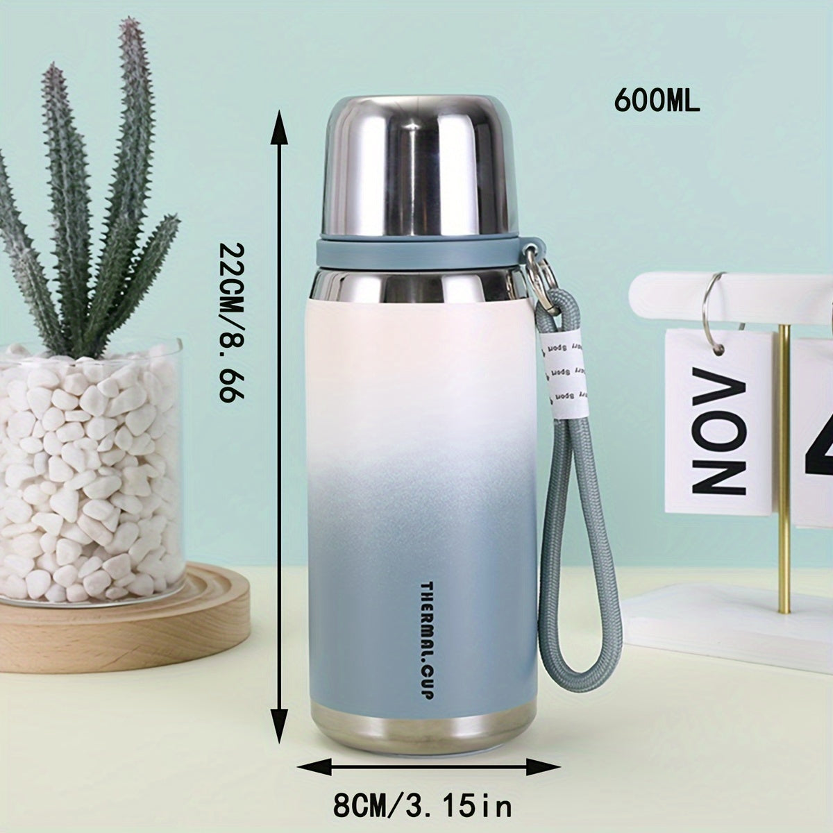 Gradient Stainless Steel Water Bottle 600ml Insulated Durable with Lid