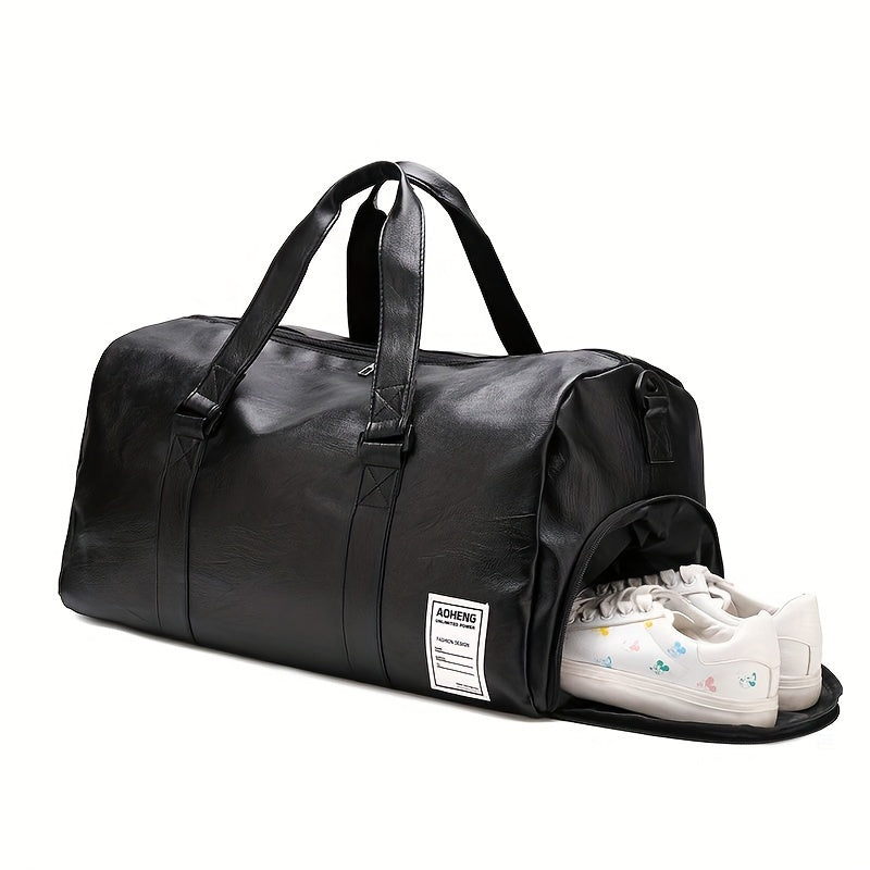 Travel Bag with Shoe Compartment and Water-Resistant PU Material for Sports and Travel