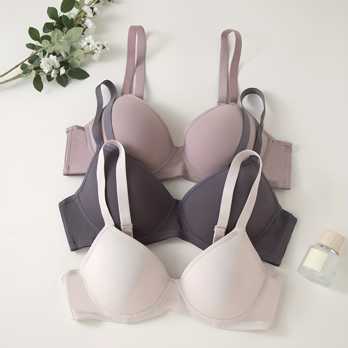 Women's Breathable Cotton Bras Set with Steel Rings for Support
