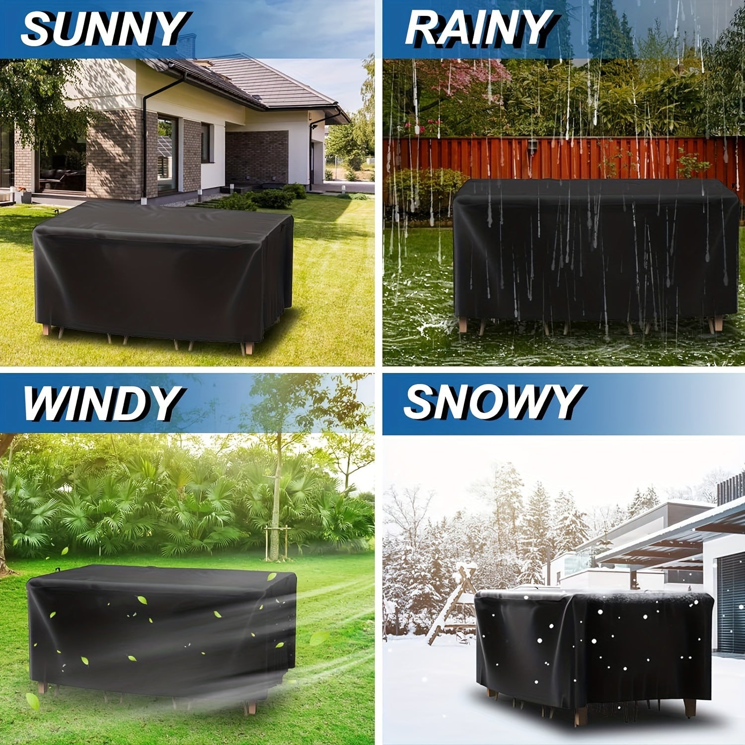 Funda para muebles de jardín de tela Oxford 210D, impermeable, para exteriores, protección de invierno, negro