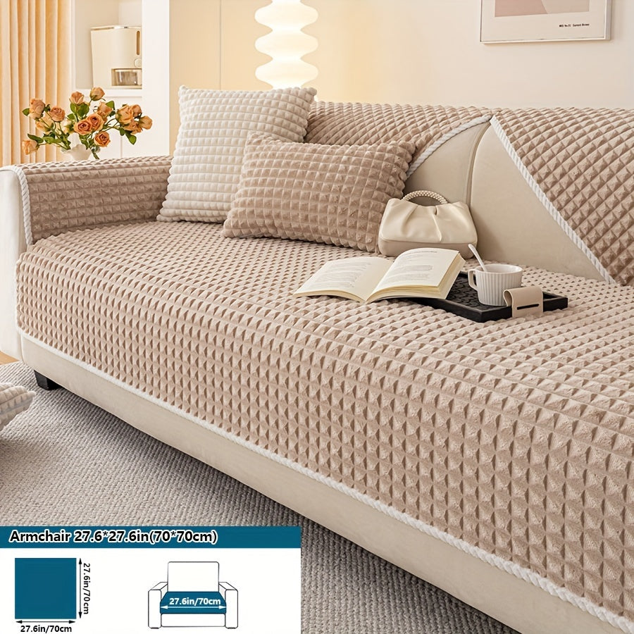 Plaid plush divan qoplamasi, sirpanmas dizayn bilan, hayvonlar uchun va barcha mavsumlar uchun mukammal. Turli xil mebellar uchun mos keladi.