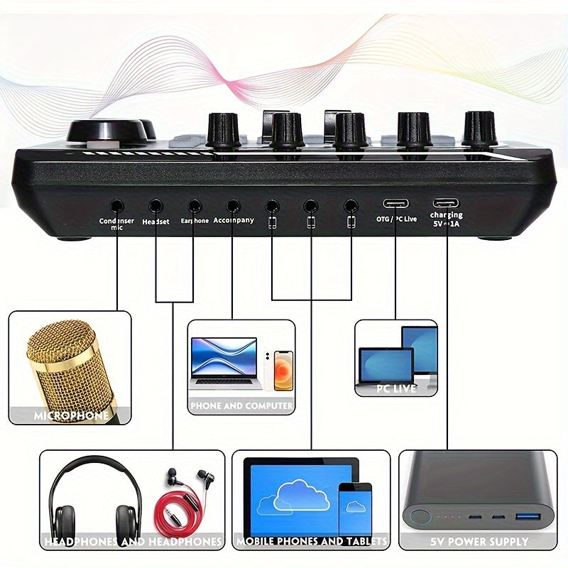 USB Live Sound Card Audio Interface with Voice Changer and DJ Effects for Streaming Podcasting Gaming