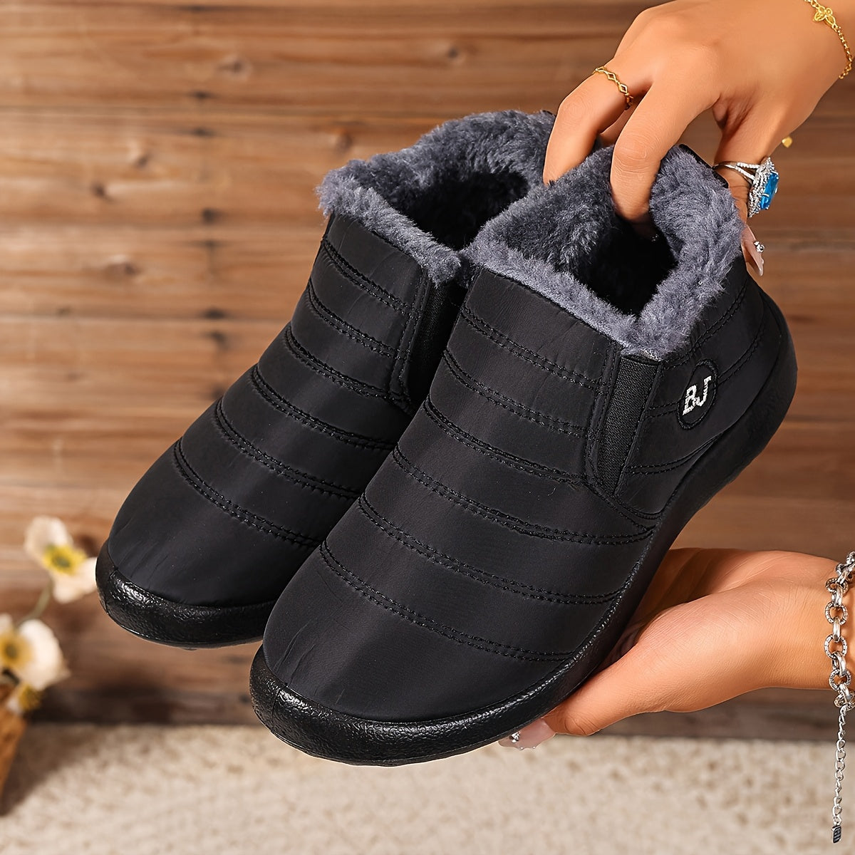 Женские зимние снегоступы с флисовой подкладкой, без шнурков, с противоскользящей подошвой из EVA