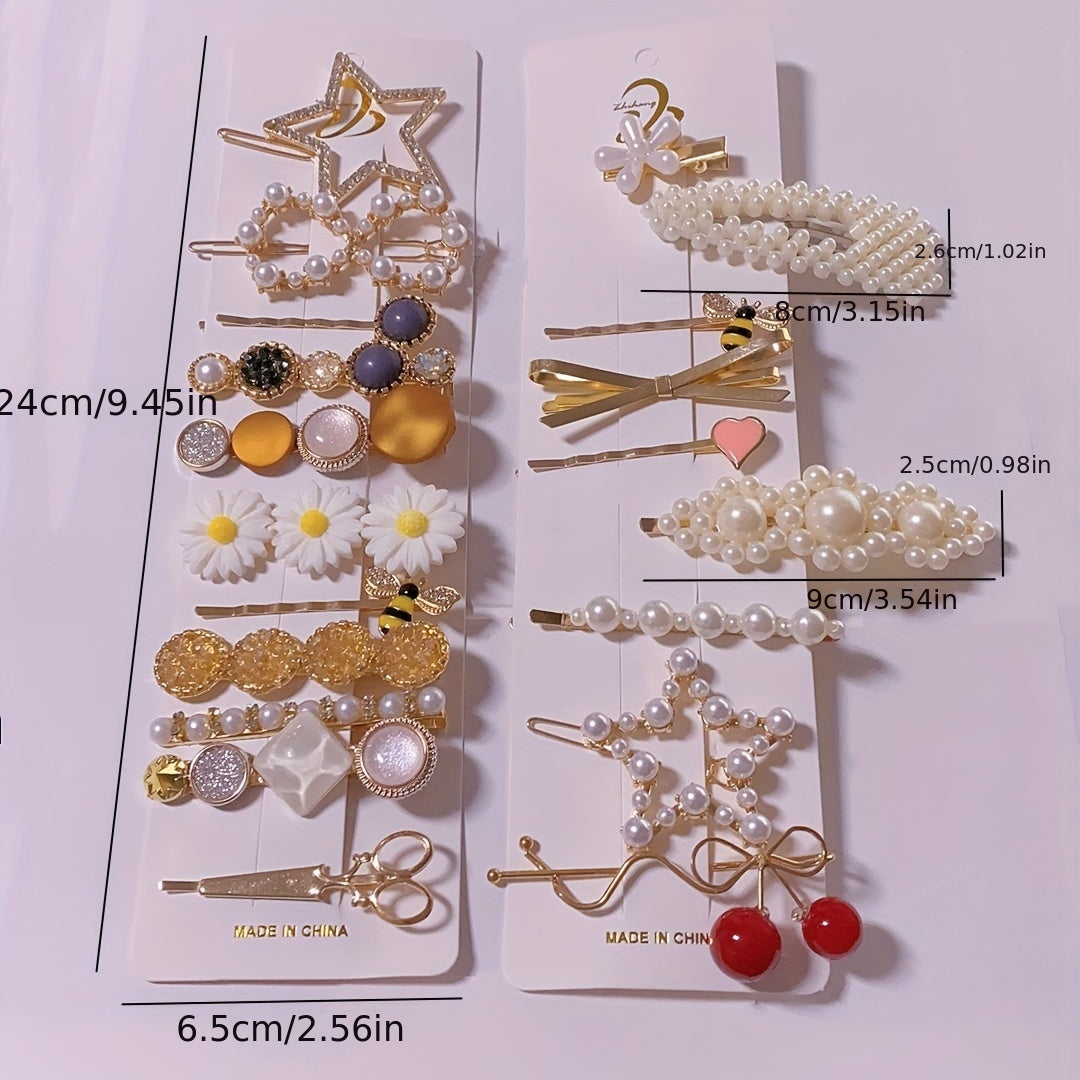 Set of 20 Metal Bobby Pins with Faux Pearl Embellishments in Bow Shape for Women