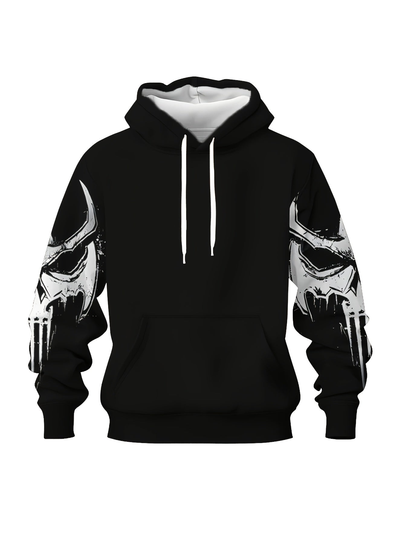 Men's 3D Skull Print Hoodie Casual Pullover with Kangaroo Pocket Large Size
