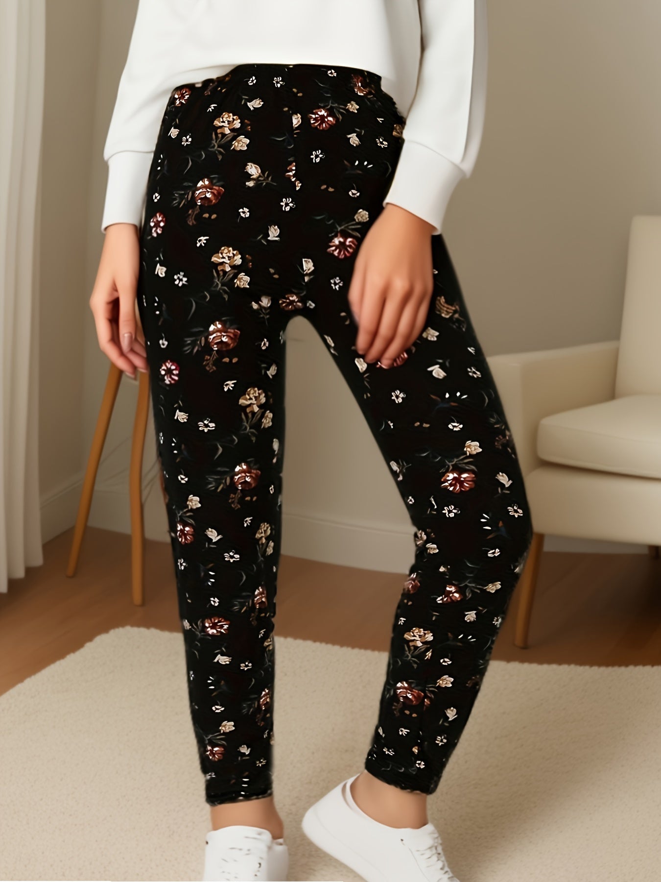 Women's Plus Size Floral Print Leggings High Waist Four-Way Stretch