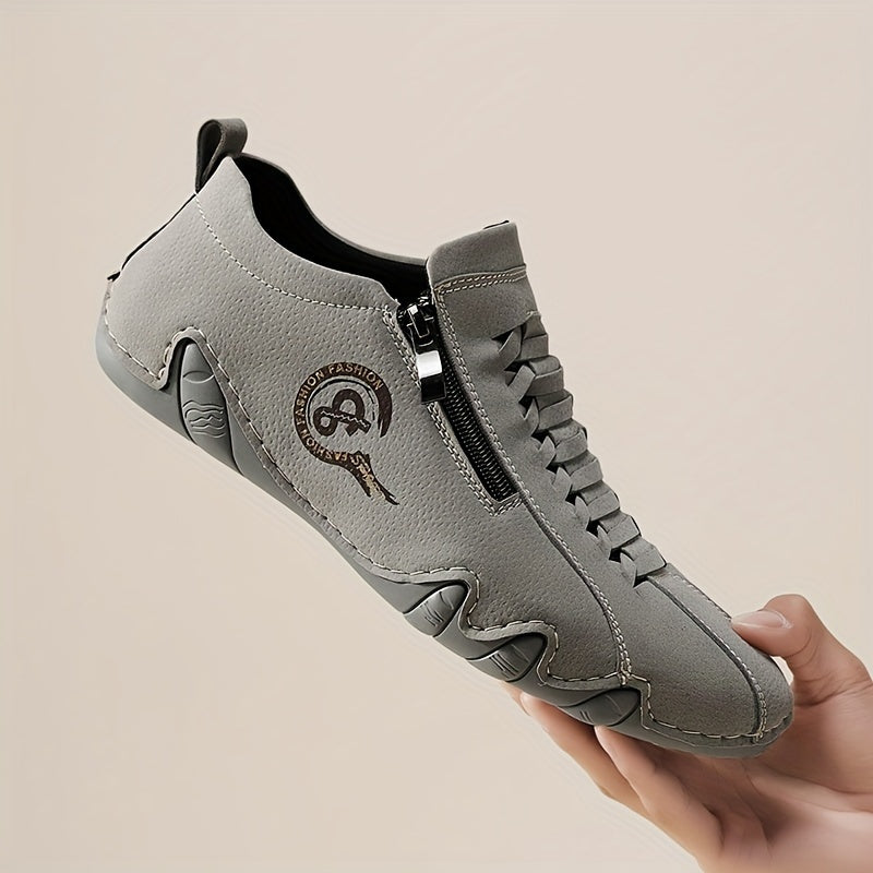 Zapatillas casuales para hombre con cierre de cremallera, transpirable, suela de goma, de caña baja, para uso diario al aire libre