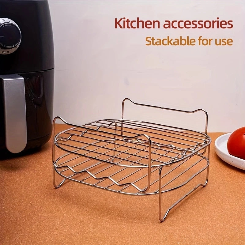 Stainless Steel Air Fryer Racks with Dual Layer Skewer Holder, Dishwasher Safe