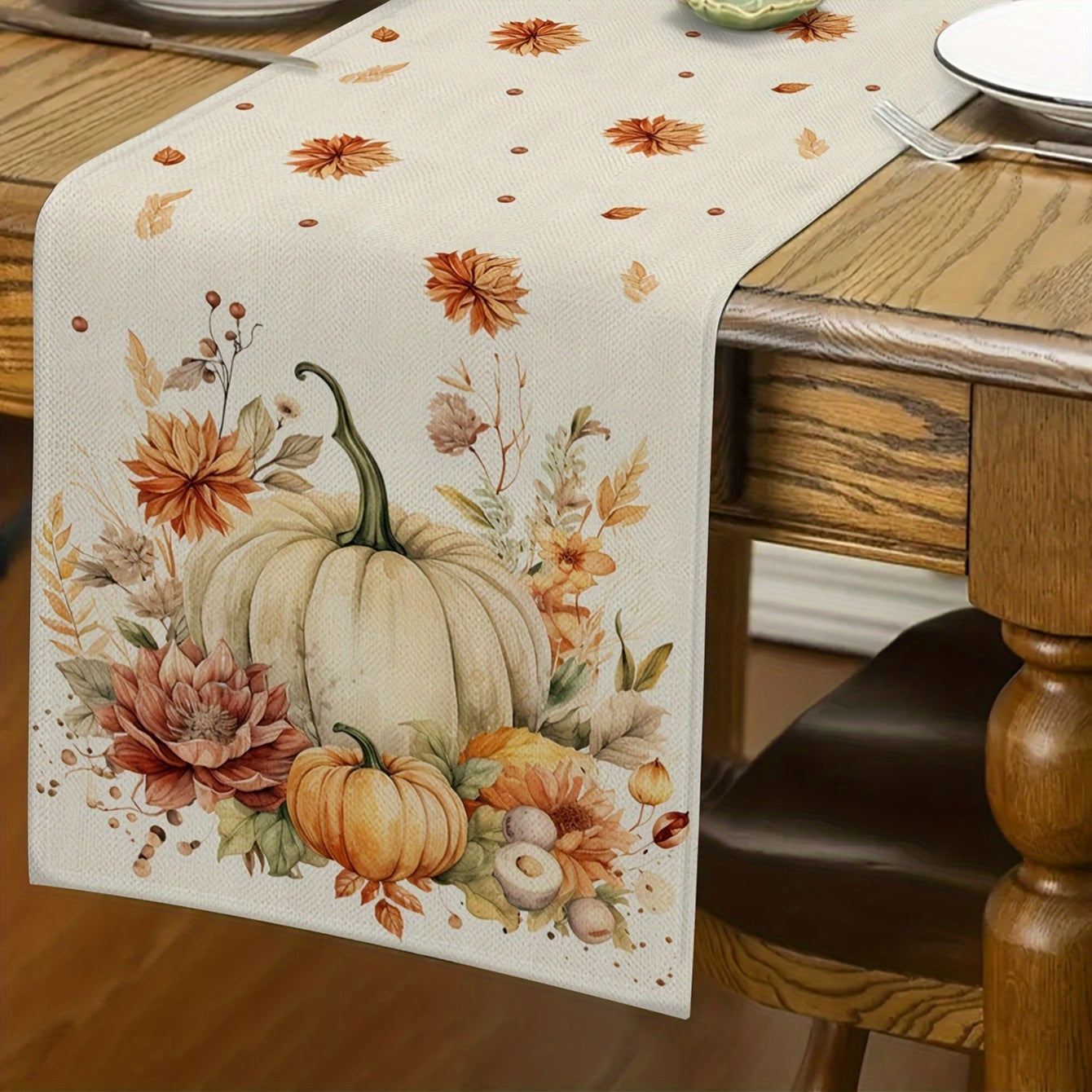 Autumn Harvest Festival Linen Table Runner 33x183cm Thanksgiving Fall Decor Pumpkin Knit Polyester