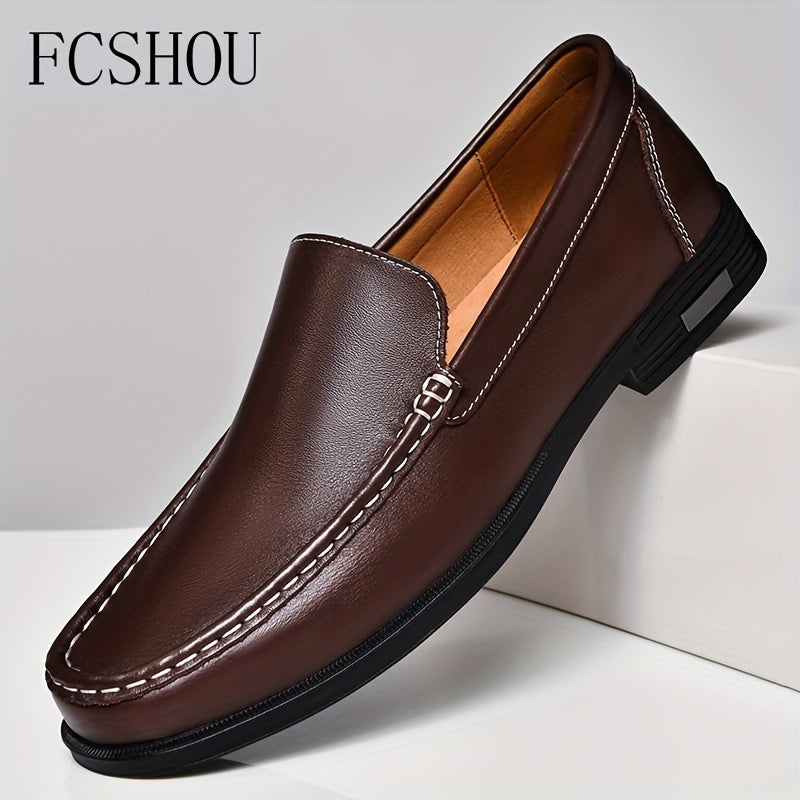 Men's Slip On Loafer Shoes with Rubber Sole Non Slip Casual Solid Leather