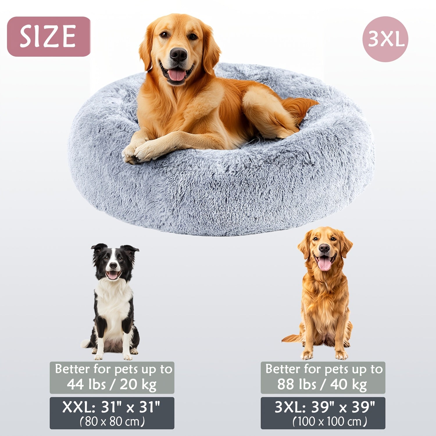 Round Dog Bed for Winter Indoor Use Polyester Non-Skid Bottom Small to Large Dogs
