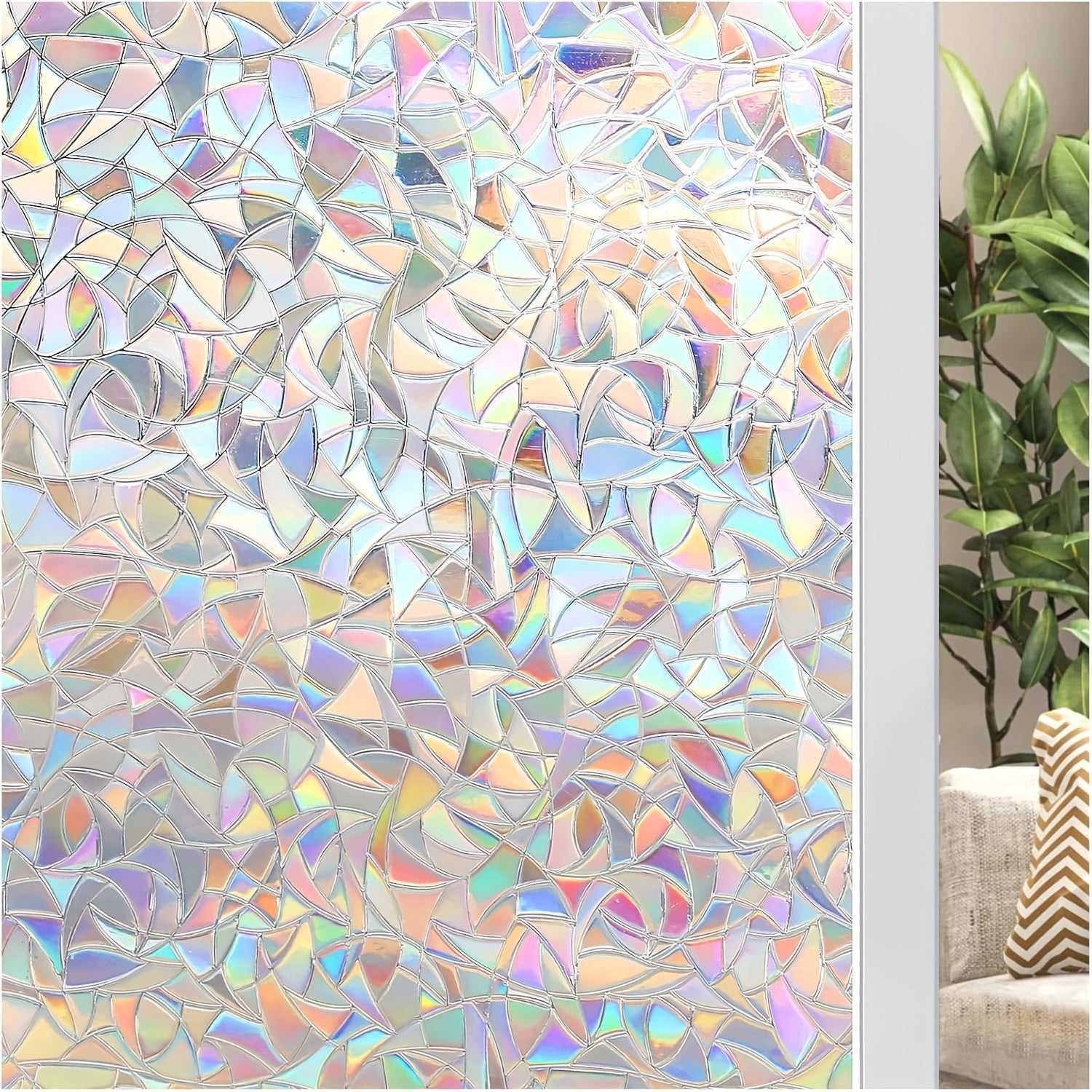 Retro Frosted Crescent Rainbow Pattern PVC Window Film 7mil Static Cling Privacy Decor