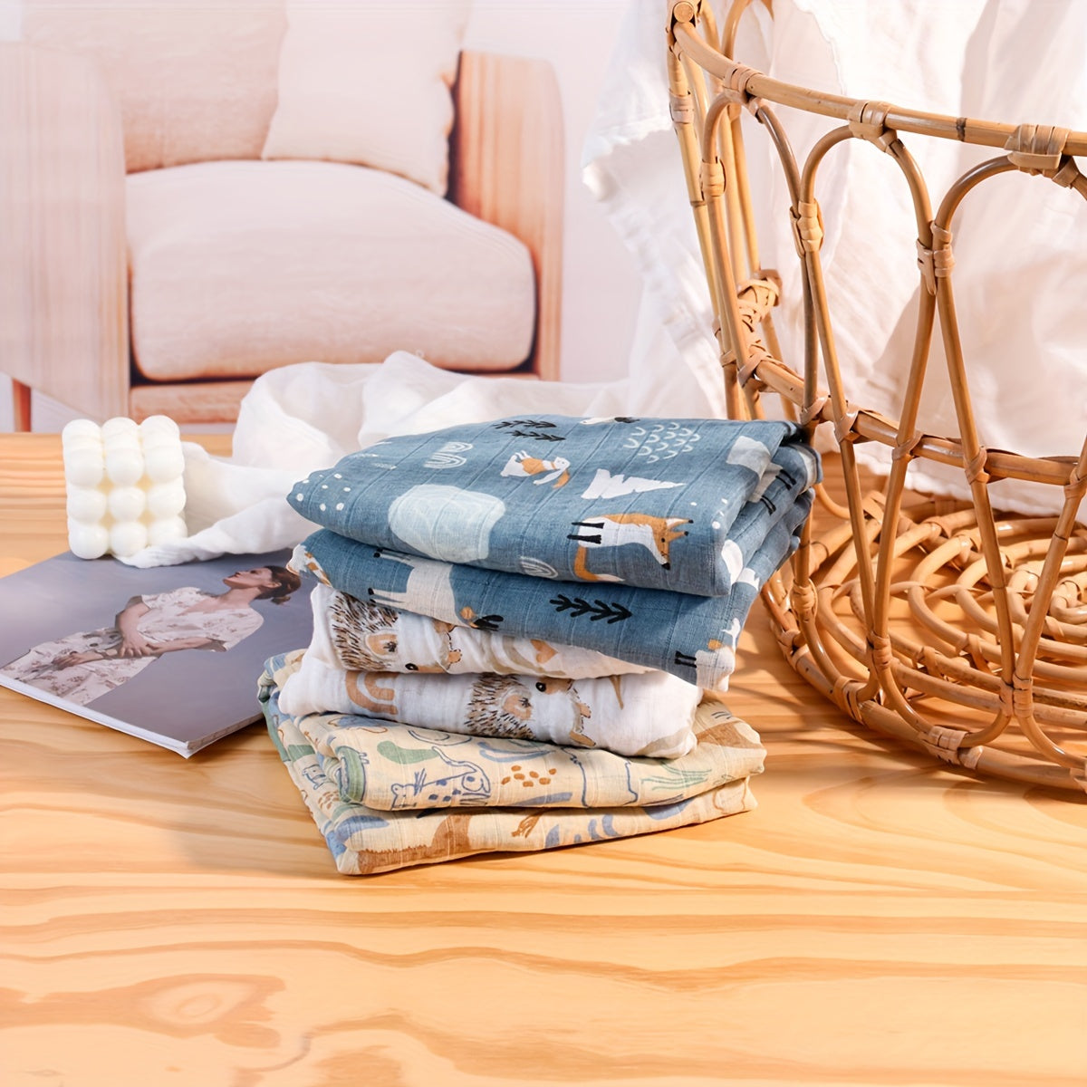 Set of Three Muslin Baby Swaddle Blankets 0-3 Years Cotton Breathable Reusable