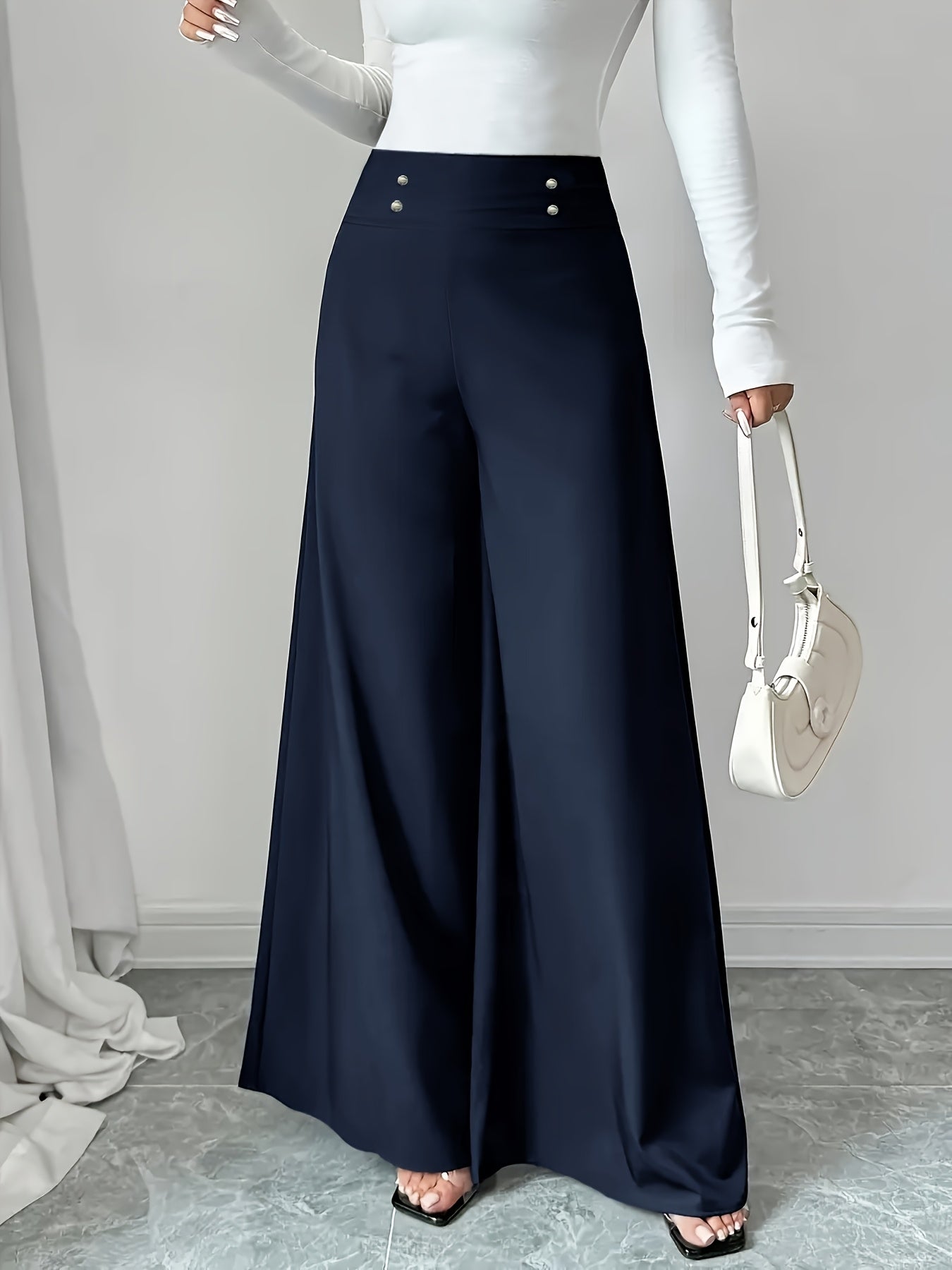 Women's Flare Pants Polyester Spandex Stretch Dark Green Wide Leg Formal