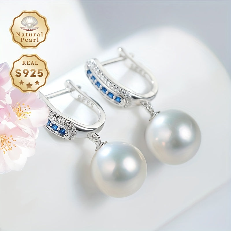 Women's Freshwater Pearl Dangle Earrings 11-12mm S925 Silver Gift Box