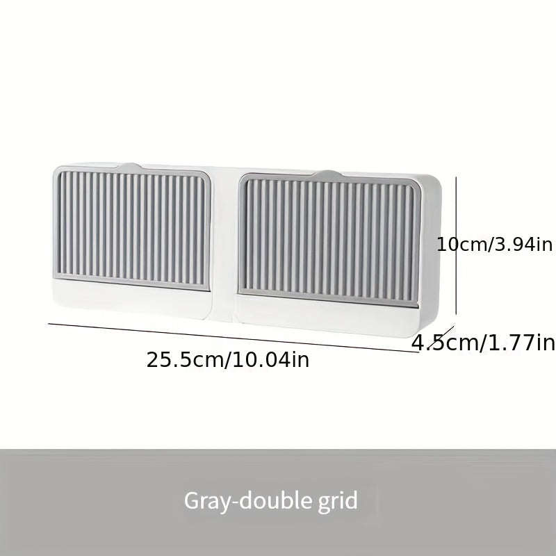 Toʻgʻri burchakli suv o'tkazmaydigan devorga oʻrnatiladigan sovun idishi, qopqogʻi va oqimi bilan, hammom va kir yuvish uchun